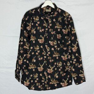 Rugged Earth Outfitters Shirt Mens XL Deer Woods Print Long Sleeve Hunting Black